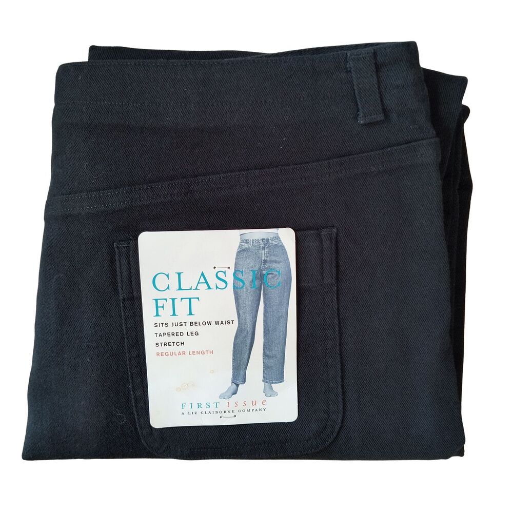 First Issue Liz Claiborne Jeans Women 18 Black Tapered Leg Stretch Denim 36x29 - Picture 3 of 7